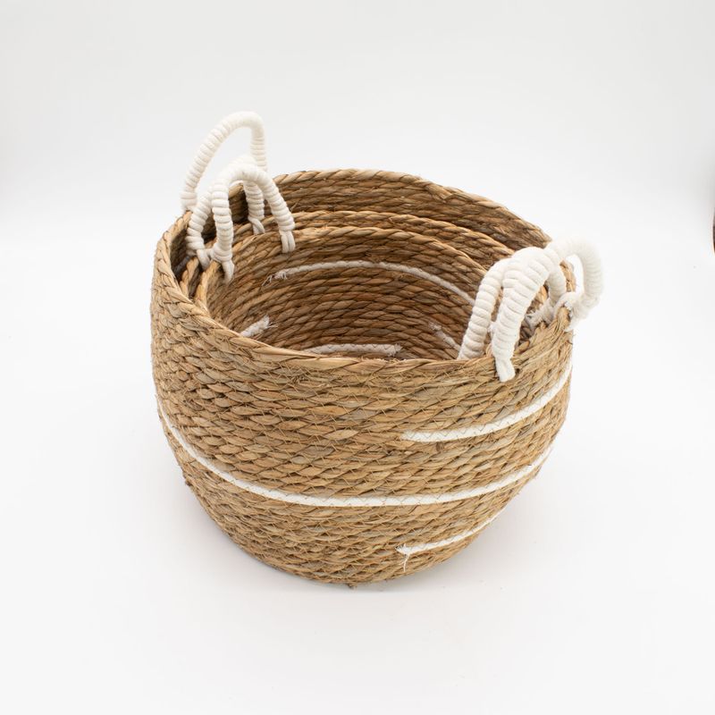 Korgar i Bomull & Sjögräs - Naturliga Ränder - 3-pack (32.5cm 29.5cm 24cm)