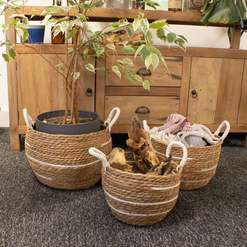 Korgar i Bomull & Sjögräs - Naturliga Ränder - 3-pack (32.5cm 29.5cm 24cm)