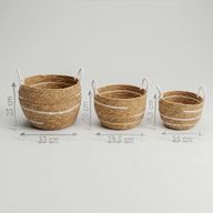 Korgar i Bomull & Sjögräs - Naturliga Ränder - 3-pack (32.5cm 29.5cm 24cm)