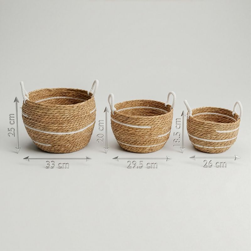 Korgar i Bomull & Sjögräs - Naturliga Ränder - 3-pack (32.5cm 29.5cm 24cm)