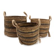 Stora Korgar i Bananblad & Sjögräs - Naturliga Bruna Nyanser - Set om 3