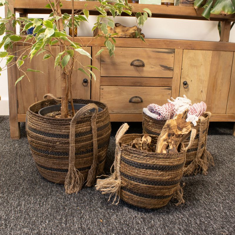 Stora Korgar i Bananblad & Sjögräs - Naturliga Bruna Nyanser - Set om 3