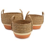 Stora Korgar i Halm & Sjögräs - Naturlig & Orange - Set om 3