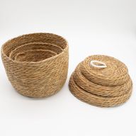 Runda Korgar med Lock i Sjögräs & Bomull – Naturlig Färg - Set om 3