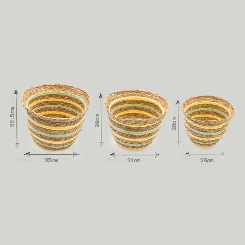 Vasformade Korgar i Sjögräs & Halm – Naturlig Gul & Grön - Set om 3