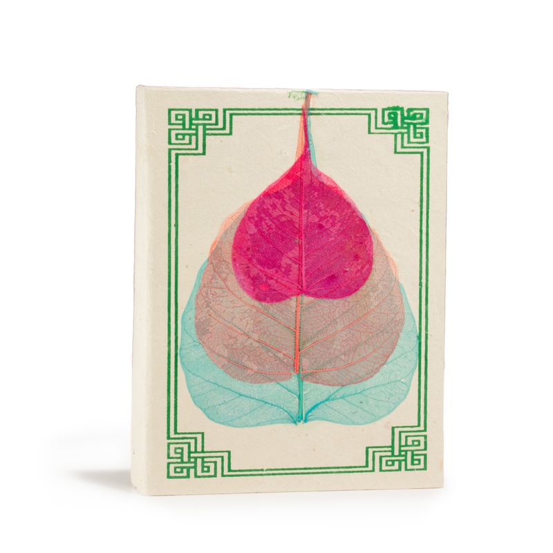 Medelstor Lokta Anteckningsbok med Bodhi-löv (15x12cm) - 45 Blad (Blandat)