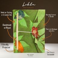 Stor Lokta Anteckningsbok - Stora Blommönster (21x15cm) - 45 blad - inkl. bokmärke - Mossgrön