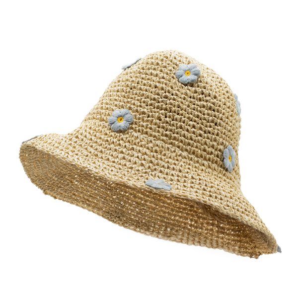 Nomad Sari Stråhatt - Beige med Blå Blommor