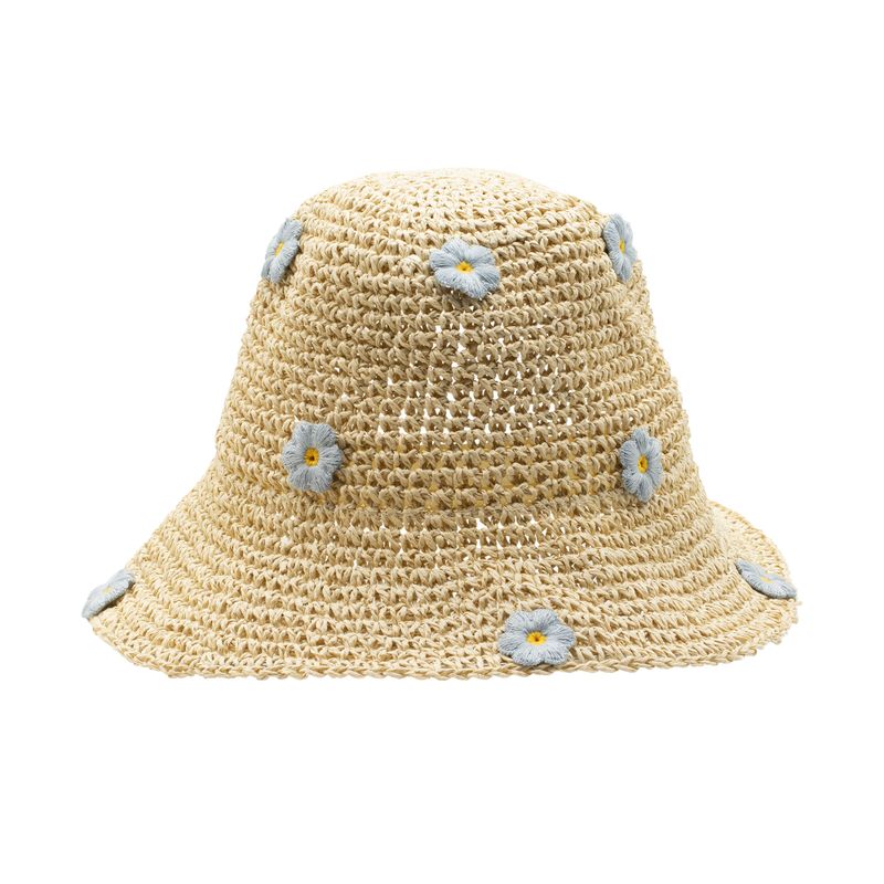 Nomad Sari Stråhatt - Beige med Blå Blommor
