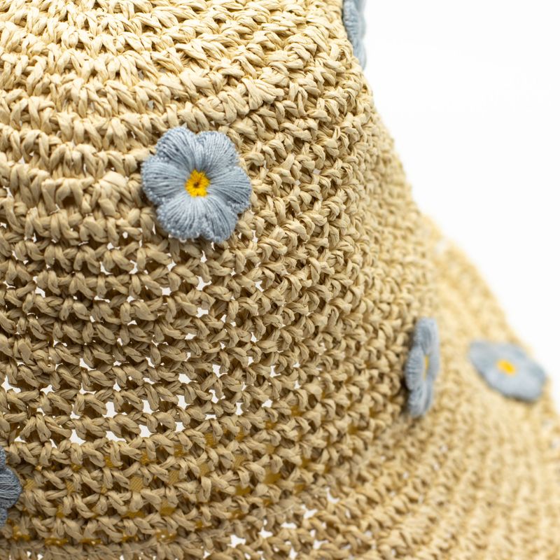 Nomad Sari Stråhatt - Beige med Blå Blommor