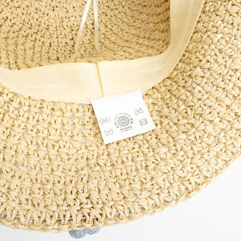 Nomad Sari Stråhatt - Beige med Blå Blommor