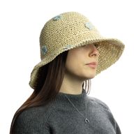 Nomad Sari Stråhatt - Beige med Blå Blommor