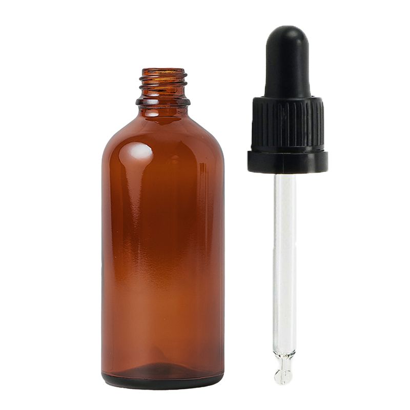 50ml Bärnstensfärgad Glasflaska med Svart Pipett