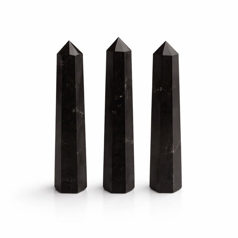 sexsidiga obeliskspetsar av ädelsten, ca 11 cm - svart turmalin