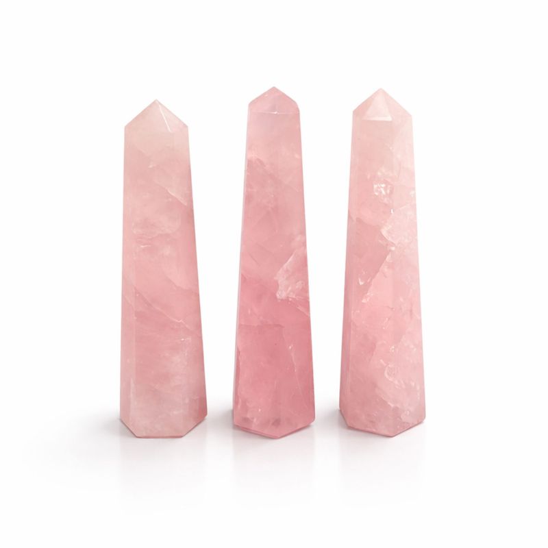 Ädelstens sexsidiga obeliskspetsar cirka 11 cm - rosenkvarts