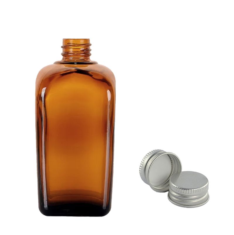 100ml Alkemistflaska i Bärnstensfärgat Glas med Aluminiumlock