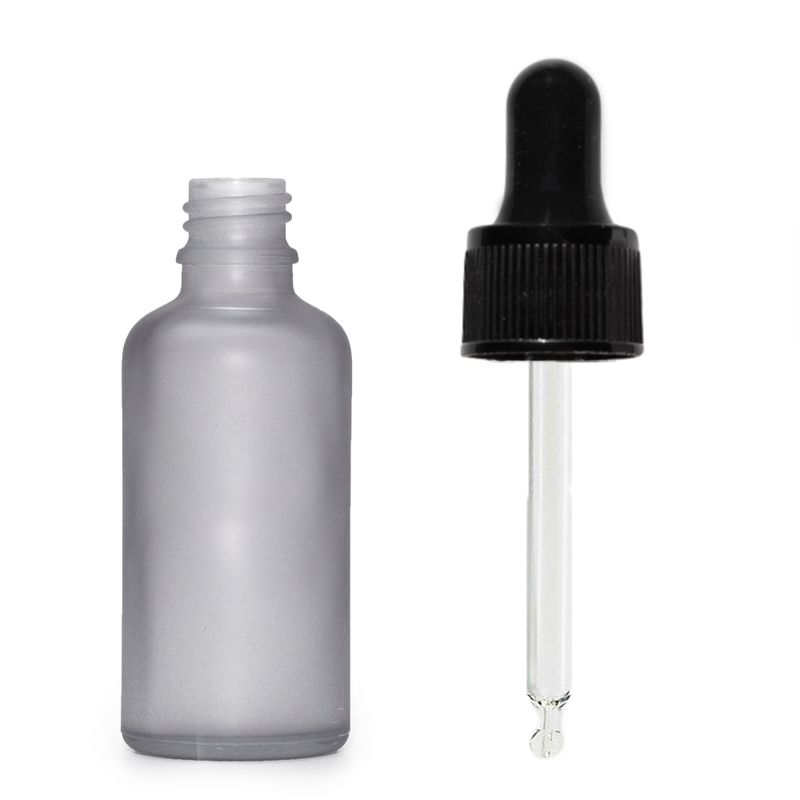 30ml Flaska i Grå Frostat Glas med Svart Pipett