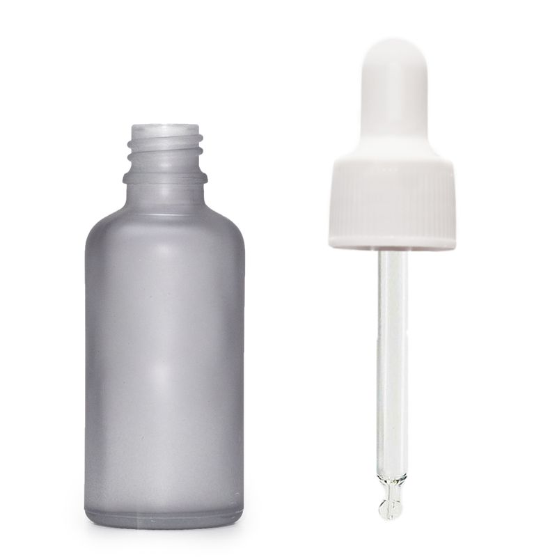 30ml Flaska i Grå Frostat Glas med Vit Pipett