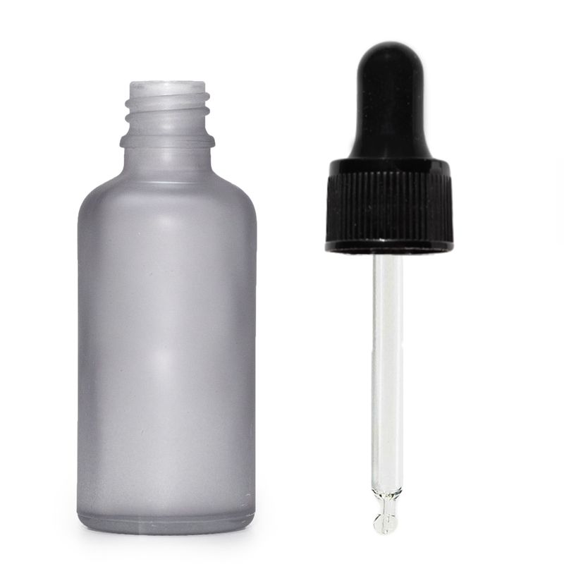 50ml Flaska i Grå Frostat Glas med Svart Pipett