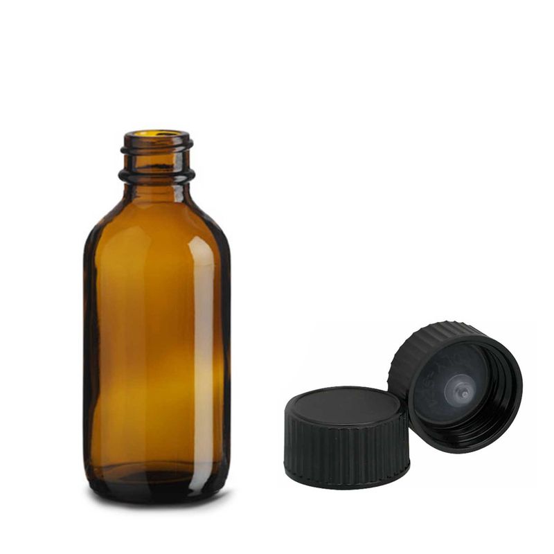 60ml Bärnstensfärgad Boston-flaska med Svart Plastlock