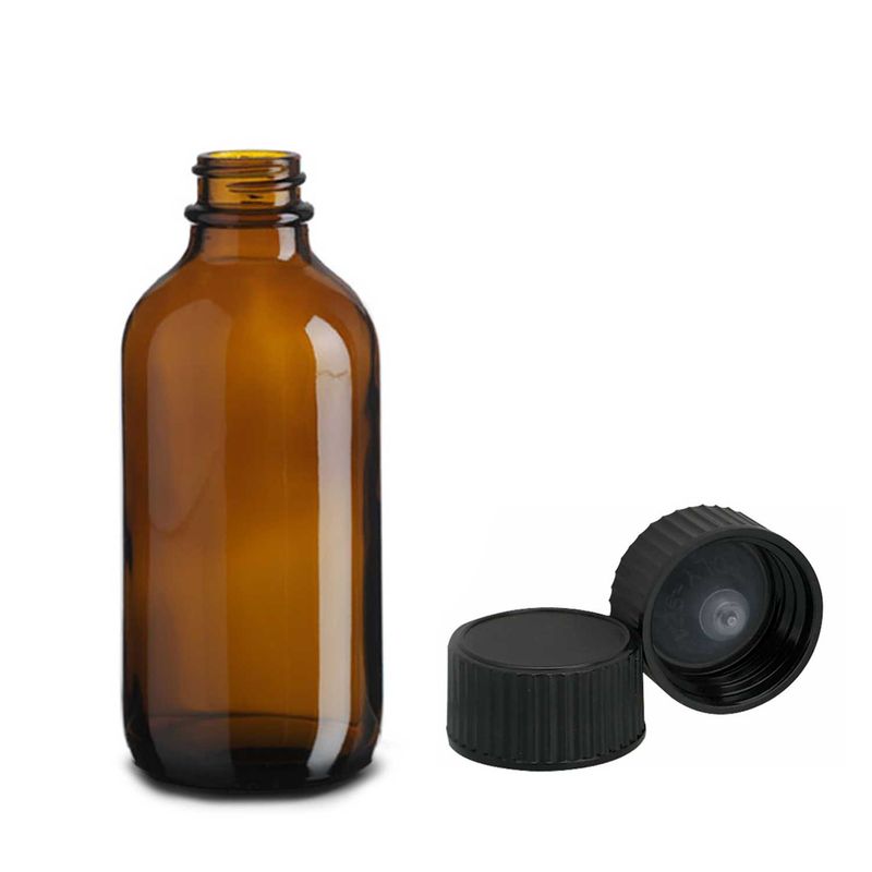120ml Bärnstensfärgad Boston-flaska med Svart Plastlock