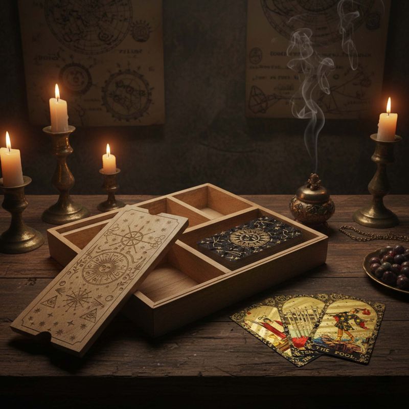 Tarotbox med Fyra Fack och Korthållare - Ljus