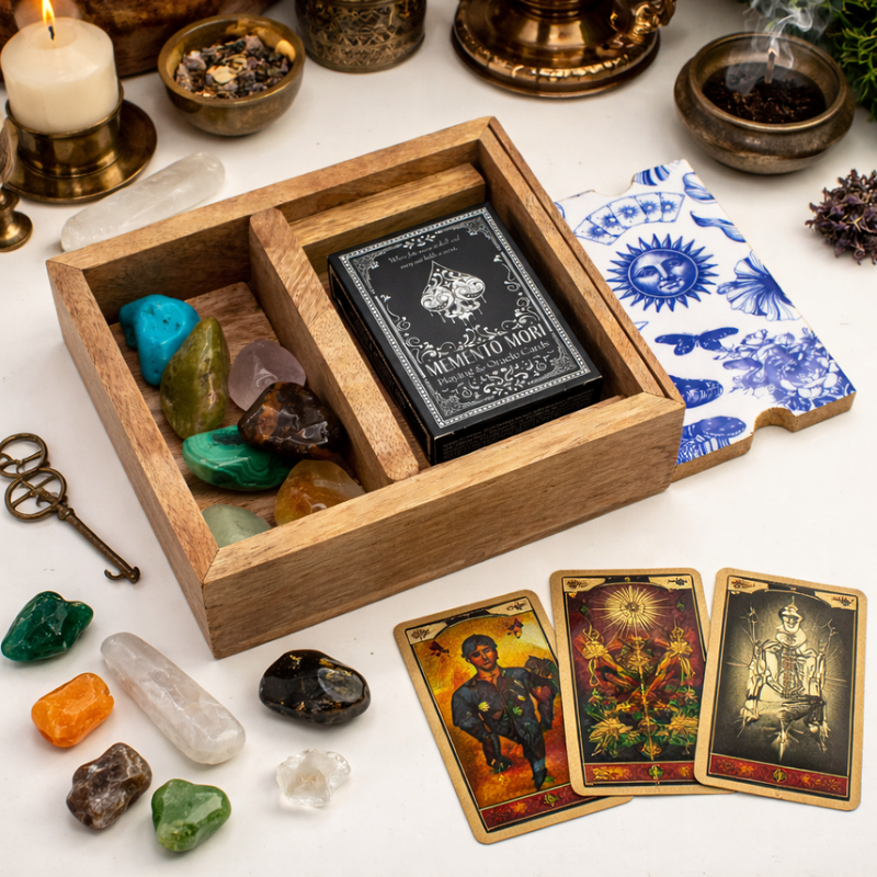 Tarotbox med Två Fack och Korthållare