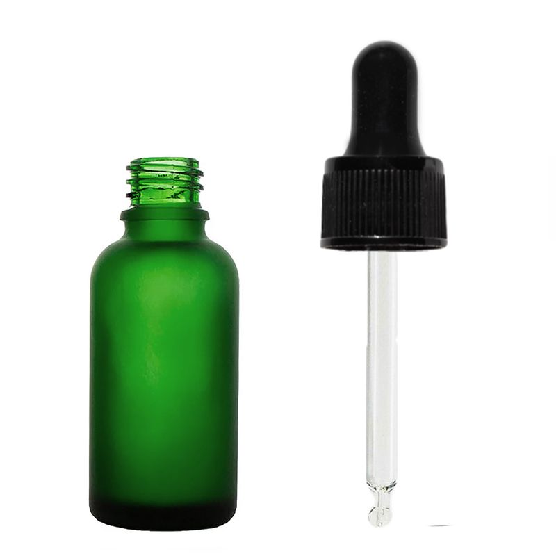 10 ml frostat grönt glas dropperflaska med svart pipett