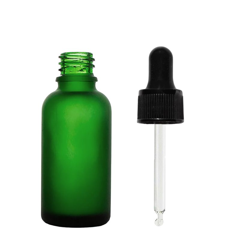 30 ml frostat grönt glas droppflaska med svart pipett