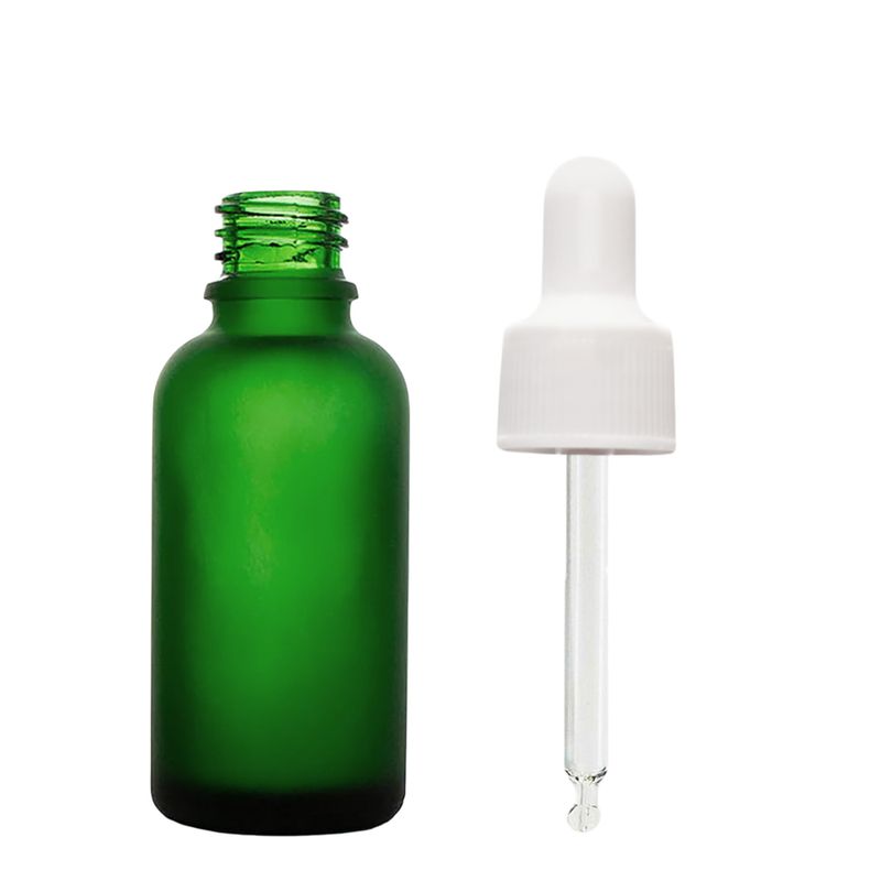 30 ml frostat grönt glas pipettflaska med vit pipett