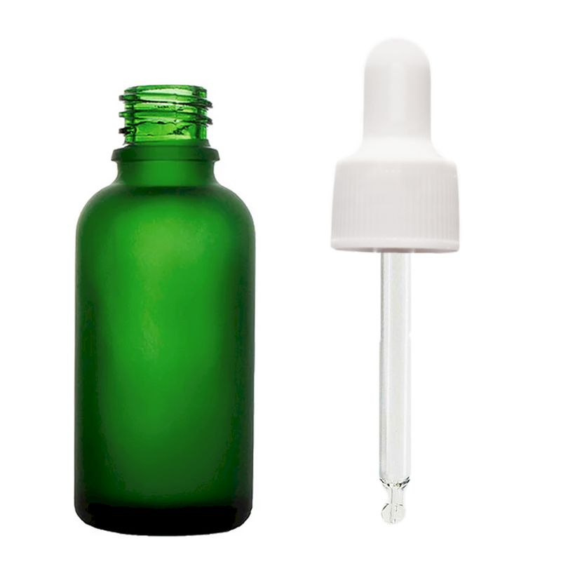 50 ml frostat grönt glas pipettflaska med vit pipett