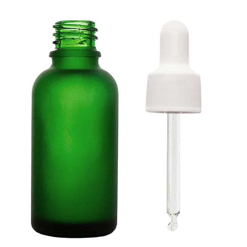 100 ml frostat grönt glas dropperflaska med vit pipett