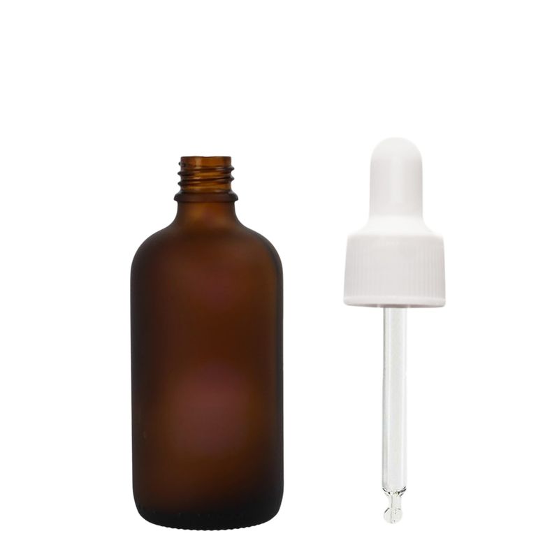 10 ml frostat amberfärgat glas dropperflaska med vit pipett