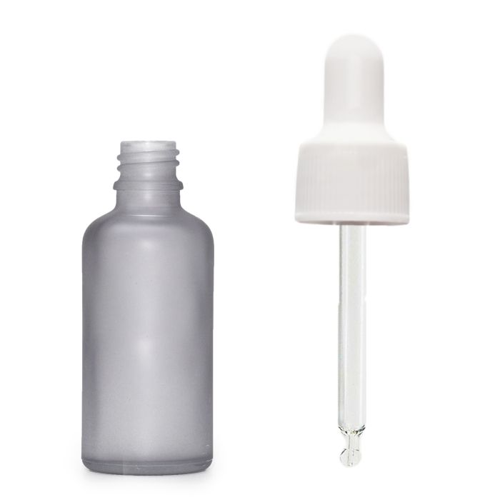10ml Flaska i Grå Frostat Glas med Vit Pipett