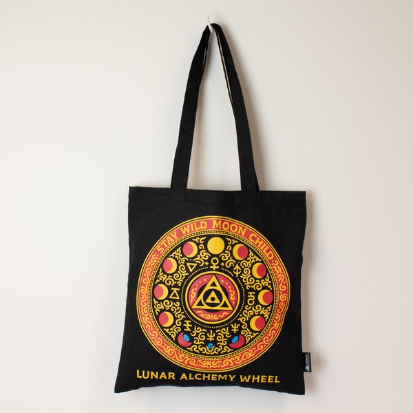Ikonisk Klassisk Tygkasse - Luna Alchemy Wheel - Svart 6oz (40x36cm)
