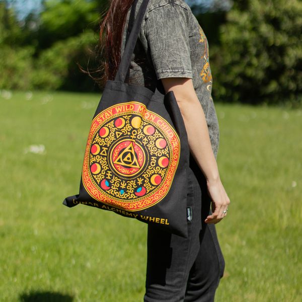 Ikonisk Klassisk Tygkasse - Luna Alchemy Wheel - Svart 6oz (40x36cm)