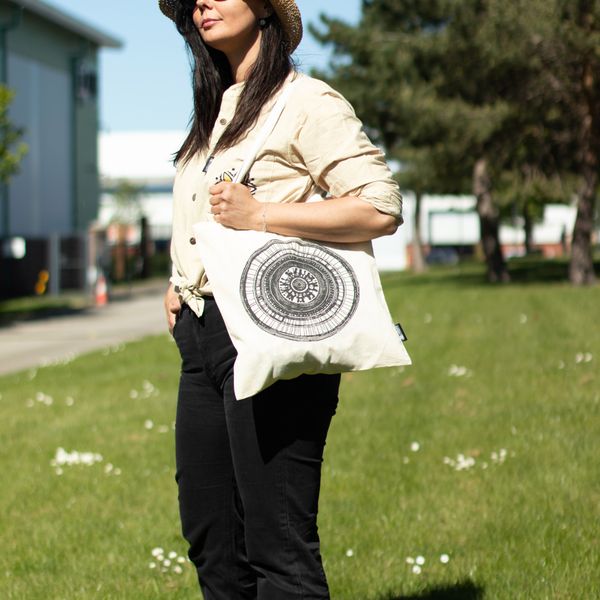 Ikonisk Basic Tygkasse - Urban Mandala - (40x37cm) - Naturlig