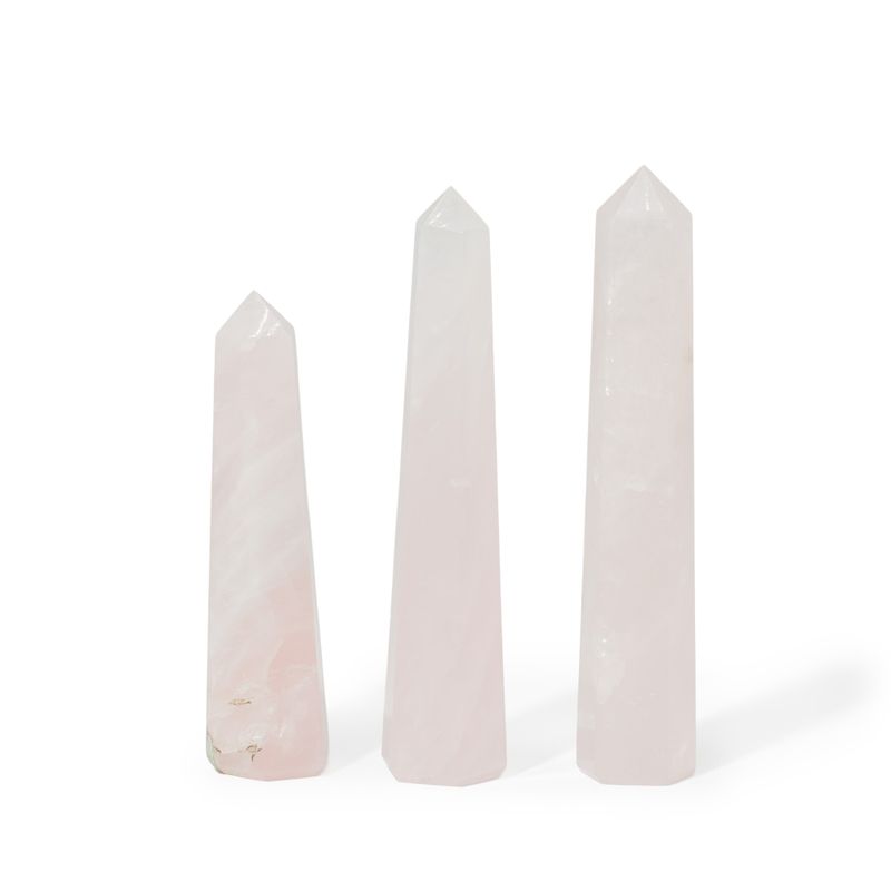 Ädelstens sexsidiga obeliskspetsar cirka 11 cm - rosenkvarts