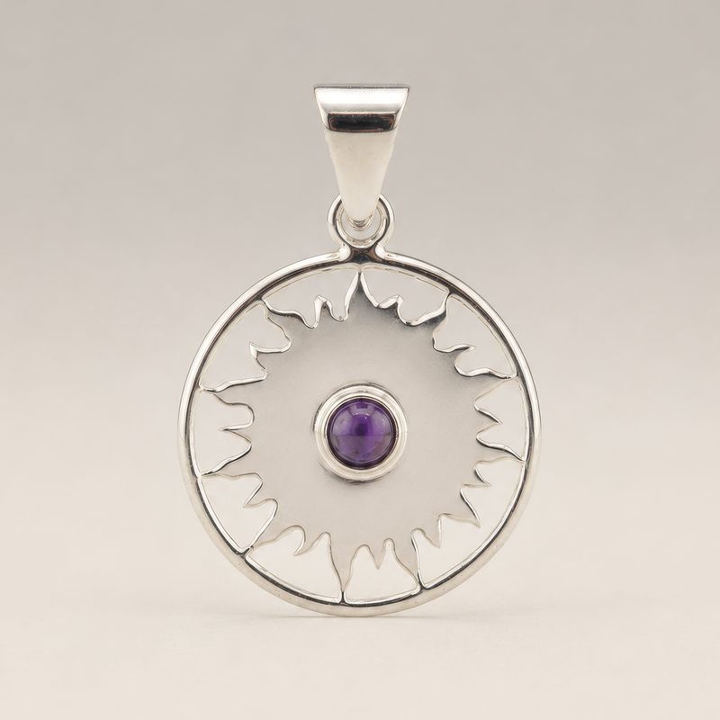 Indiskt Symbolhänge - Silverpläterat (45cm snöre) - Sun Worship - Ametist