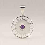 Indiskt Symbolhänge - Silverpläterat (45cm snöre) - Sun Worship - Ametist