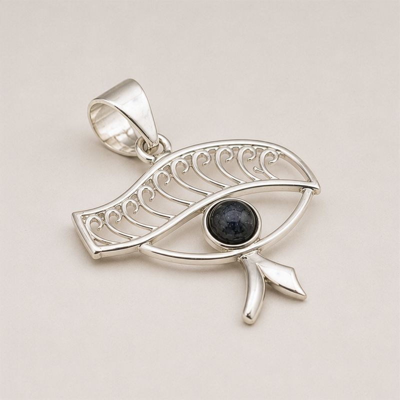 Indiskt Symbolhänge - Silverpläterat (45cm snöre) - Cleopatra Eye - Iolit