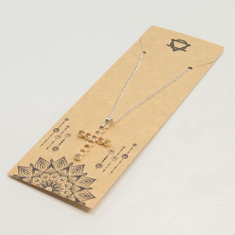 Indiskt Symbolhänge - Silverpläterat (45cm snöre) - Citrin-kors