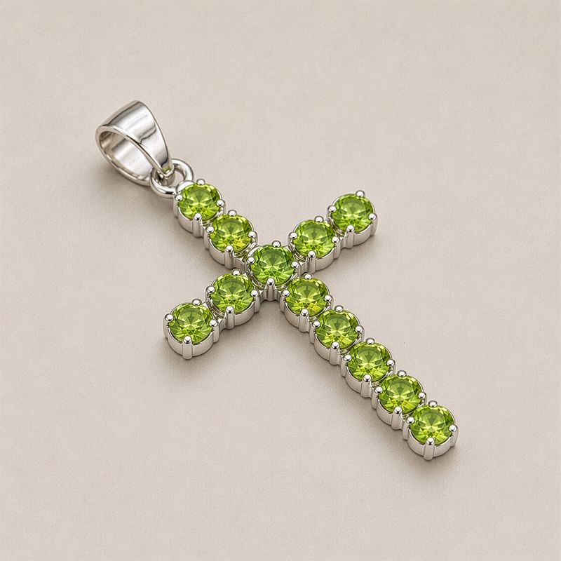 Indiskt Symbolhänge - Silverpläterat (45cm snöre) - Peridotkors