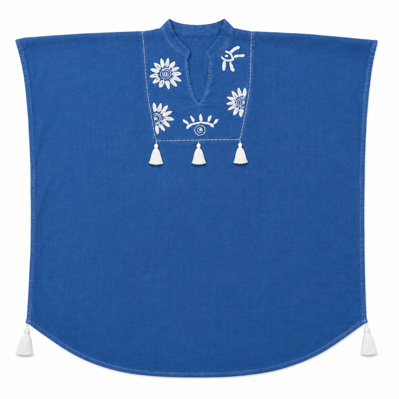 Nomad Sari On the Med Collection - Kaftan - blå med krämfärgat broderi och tofsar