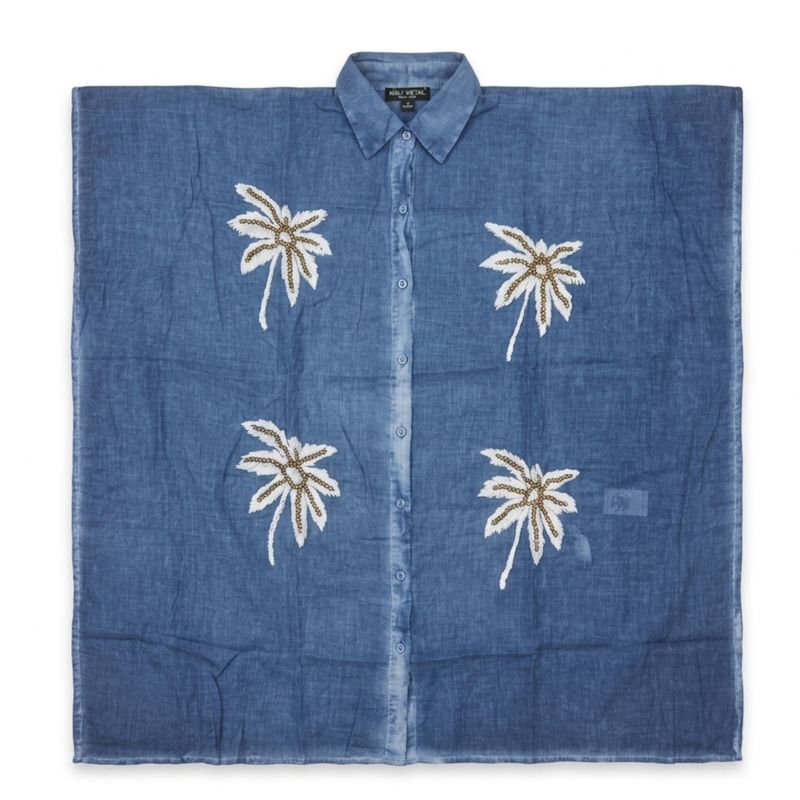 Nomad Sari i Med-kollektionen - Kaftan - Blå med guld och vit palmträddekoration