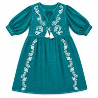 (M-L) Nomad Sari i Med-kollektionen - Klänning - Turkos med broderi och tofsar