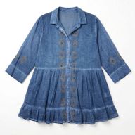 (M-L) Nomad Sari On the Med Collection -tunikklänning - mörkblå med onda ögat blocktryck