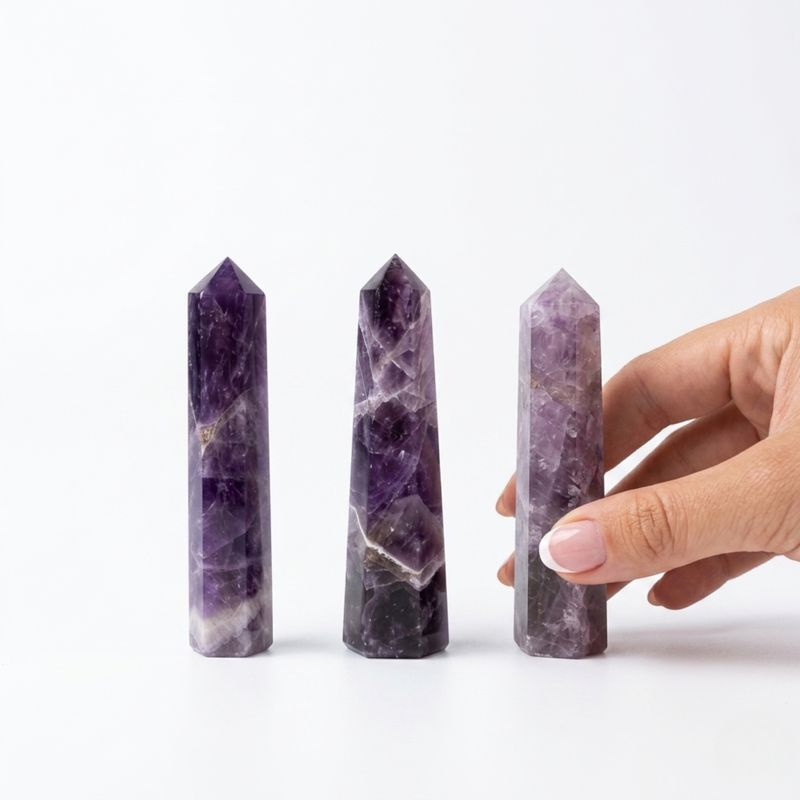 Ädelstenar sexsidiga obeliskspetsar cirka 11 cm - ametist