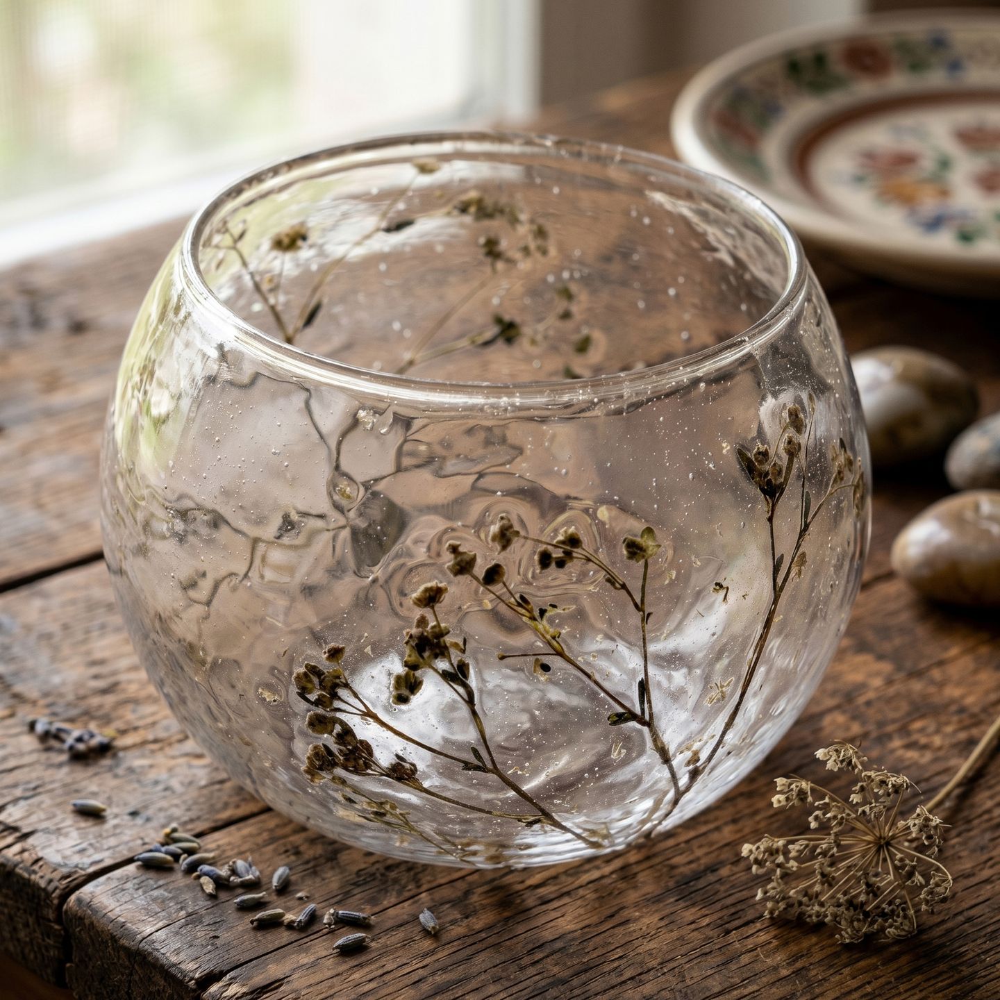 Ljuslyktor i Naturligt Blommigt Glas