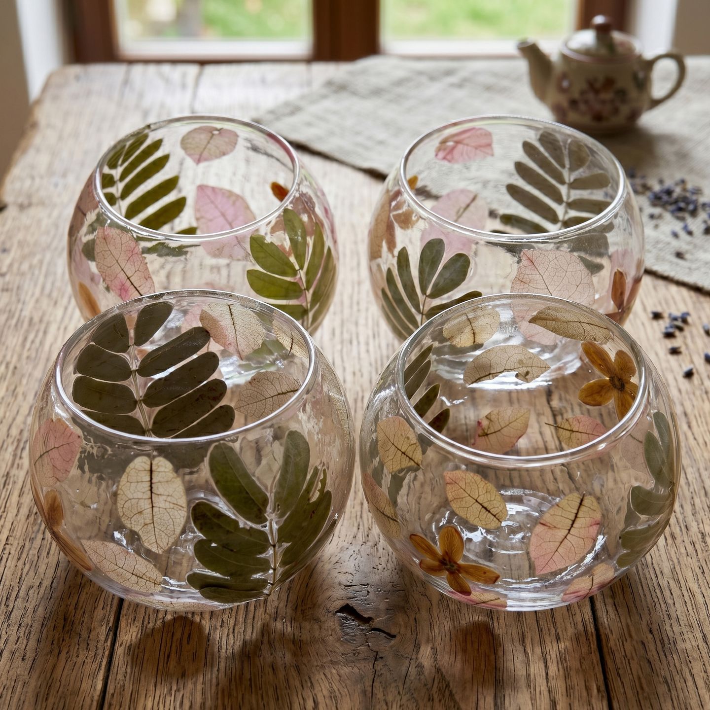 Ljuslyktor i Naturligt Blommigt Glas